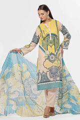 3 Piece Unstitched Embroidered Lawn Suit with Slub Stripe Dupatta Dupatta CLF-42006