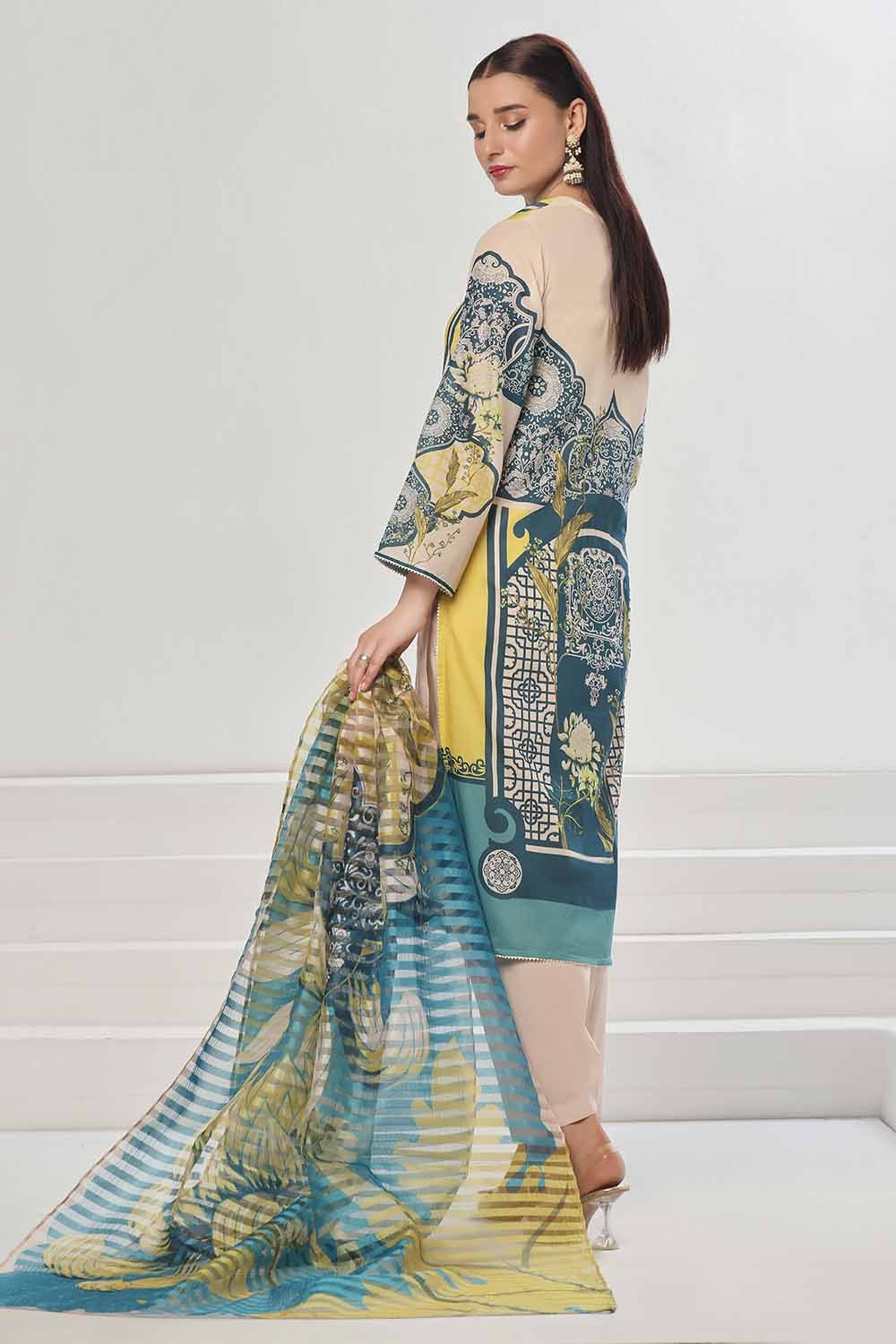 3 Piece Unstitched Embroidered Lawn Suit with Slub Stripe Dupatta Dupatta