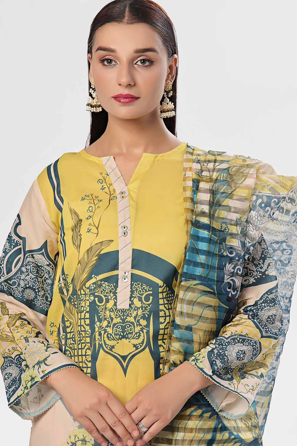 3 Piece Unstitched Embroidered Lawn Suit with Slub Stripe Dupatta Dupatta