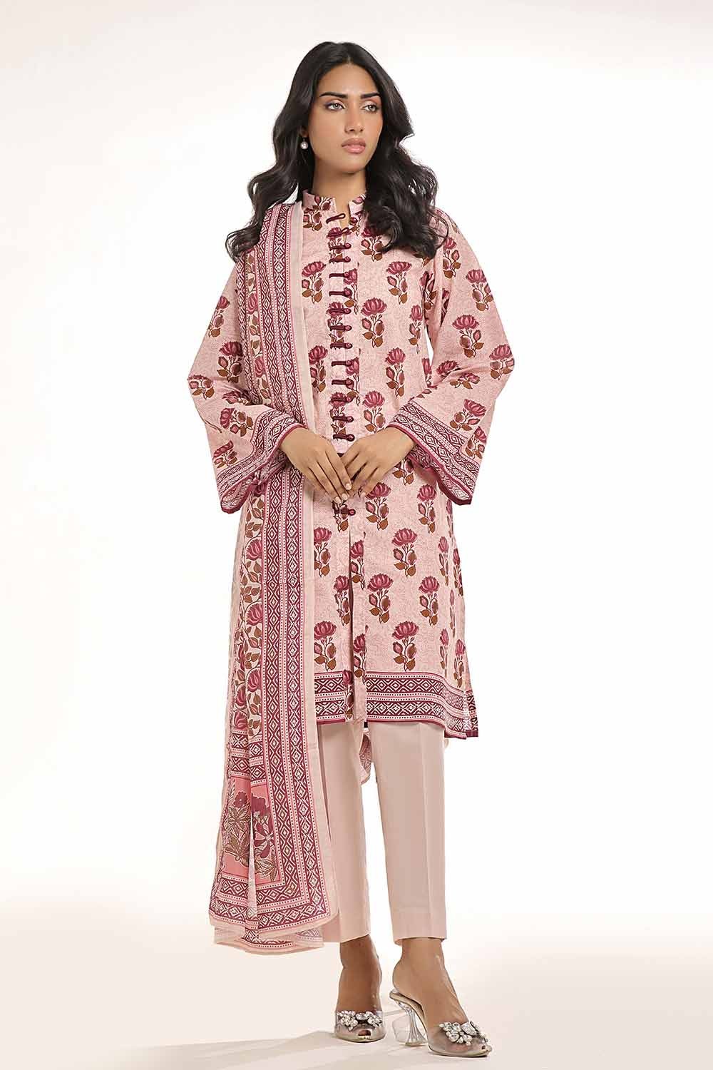 3 Piece Unstitched Printed Lawn Suit with Cotton Silk Dupatta CLF-42008