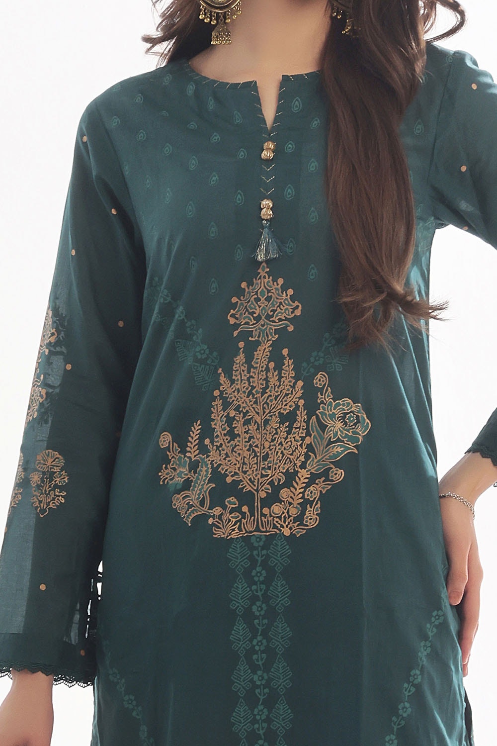 3 Piece Unstitched Embroidered Lacquer Printed Suit with Embroidered Chiffon Dupatta CLF-42040