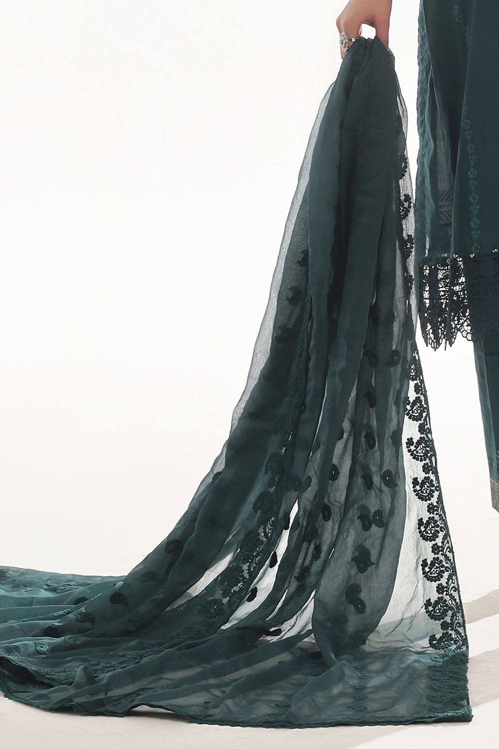 3 Piece Unstitched Embroidered Lacquer Printed Suit with Embroidered Chiffon Dupatta CLF-42040