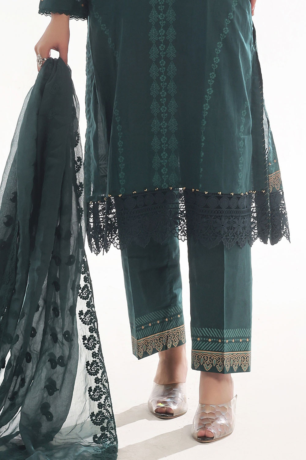 3 Piece Unstitched Embroidered Lacquer Printed Suit with Embroidered Chiffon Dupatta CLF-42040