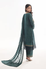 3 Piece Unstitched Embroidered Lacquer Printed Suit with Embroidered Chiffon Dupatta CLF-42040