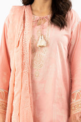 3 Piece Unstitched Embroidered Lacquer Printed Suit with Embroidered Chiffon Dupatta CLF-42041
