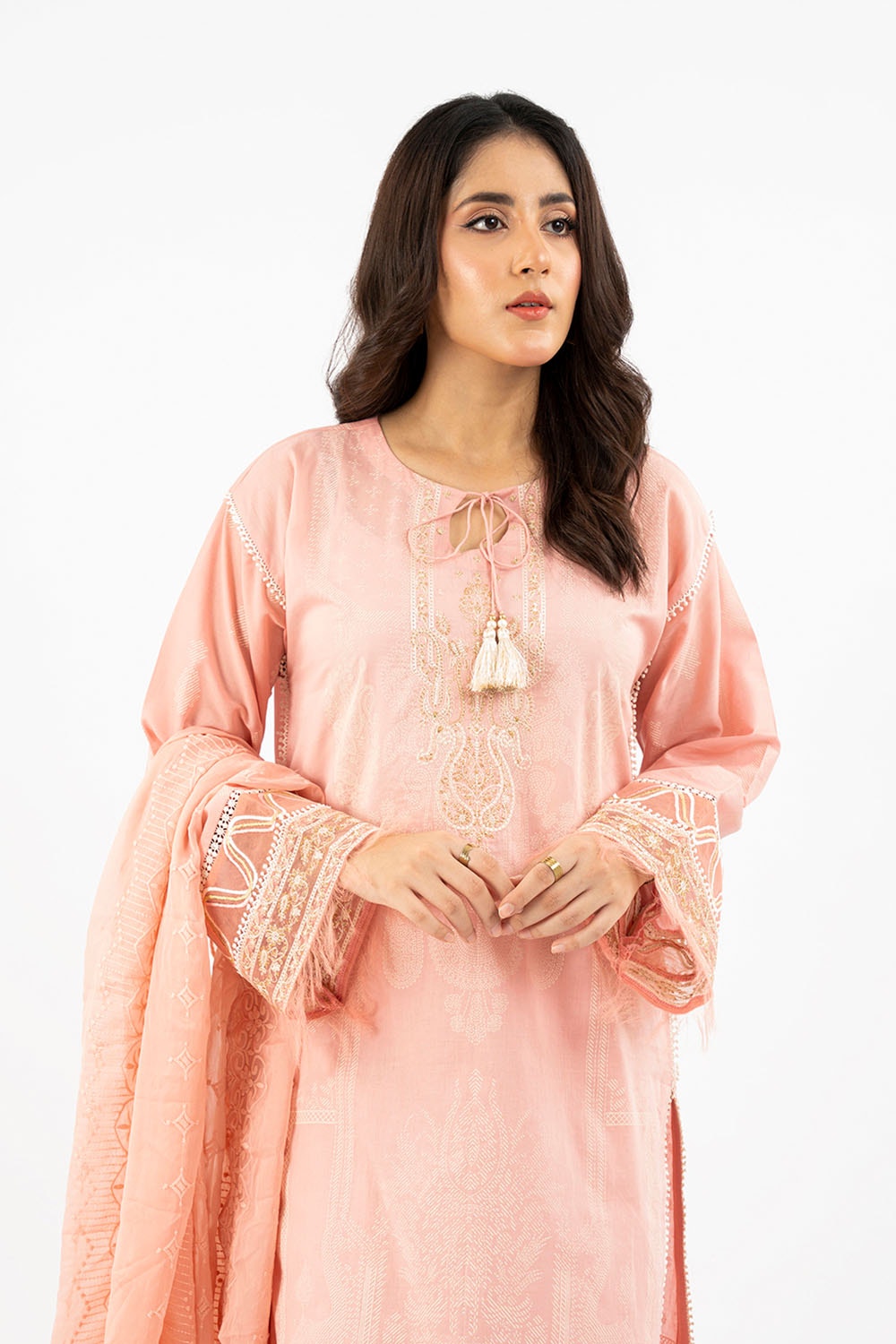 3 Piece Unstitched Embroidered Lacquer Printed Suit with Embroidered Chiffon Dupatta CLF-42041