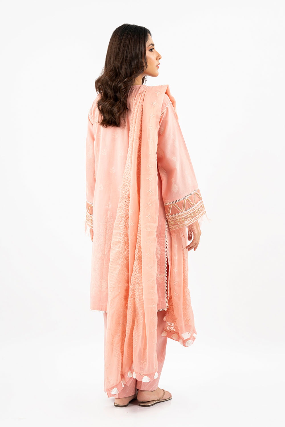 3 Piece Unstitched Embroidered Lacquer Printed Suit with Embroidered Chiffon Dupatta CLF-42041