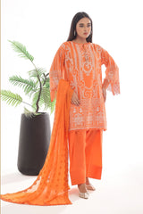 3 Piece Unstitched Lacquer Printed Suit with Embroidered Chiffon Dupatta CLF-42042