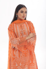 3 Piece Unstitched Lacquer Printed Suit with Embroidered Chiffon Dupatta CLF-42042