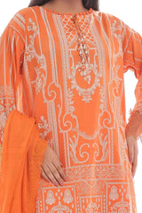 3 Piece Unstitched Lacquer Printed Suit with Embroidered Chiffon Dupatta CLF-42042