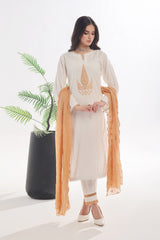 3 Piece Unstitched Embroidered Lacquer Printed Suit with Embroidered Chiffon Dupatta CLF-42044