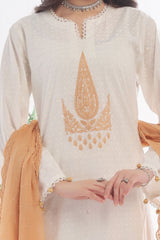 3 Piece Unstitched Embroidered Lacquer Printed Suit with Embroidered Chiffon Dupatta CLF-42044