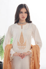 3 Piece Unstitched Embroidered Lacquer Printed Suit with Embroidered Chiffon Dupatta CLF-42044