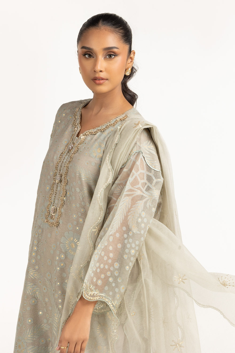 Cotton Net Embroidered Dupatta
