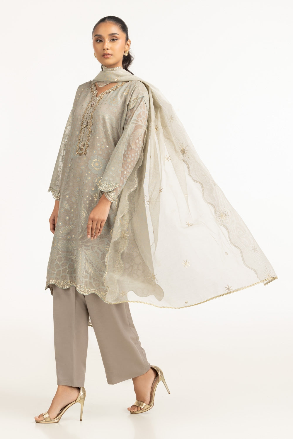 Cotton Net Embroidered Dupatta