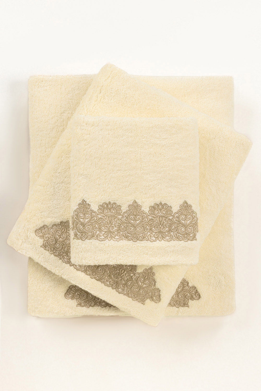 Cream Combed 3Pc Embroidered towel set 25