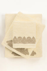 Cream Combed 3Pc Embroidered towel set 25
