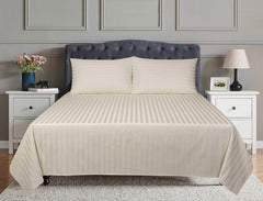 Cream Stripe Satin T-250 Bed Sheet Set 22B