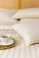 Cream Stripe Satin T-250 Bed Sheet Set 22B