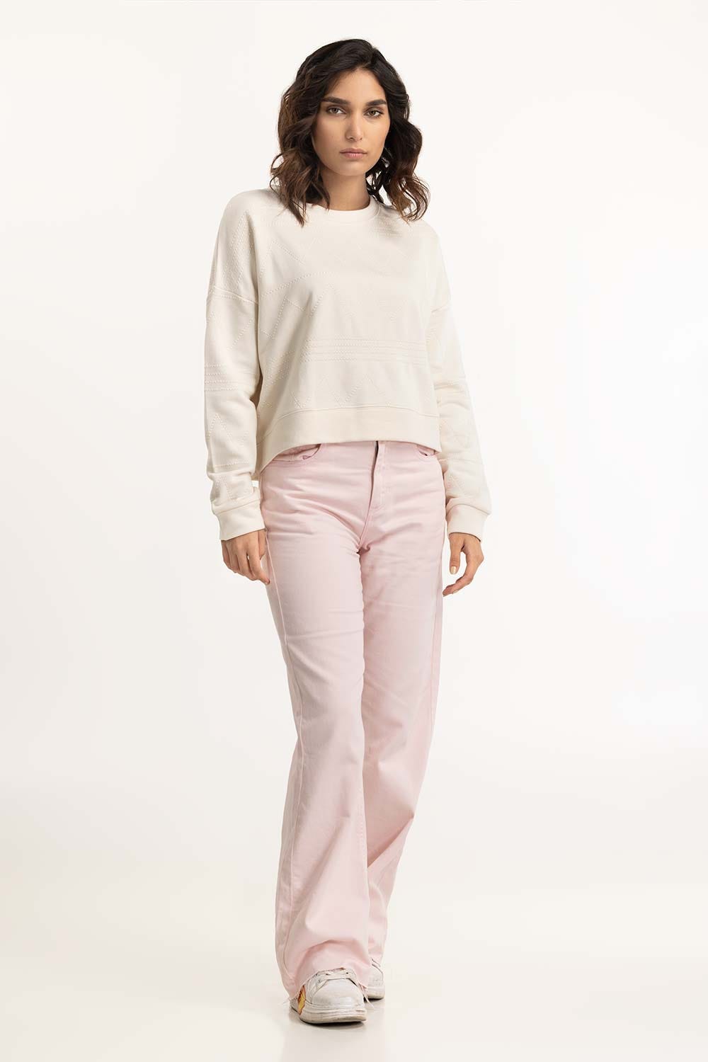 Cream Embroidered Sweatshirt 224-212-045