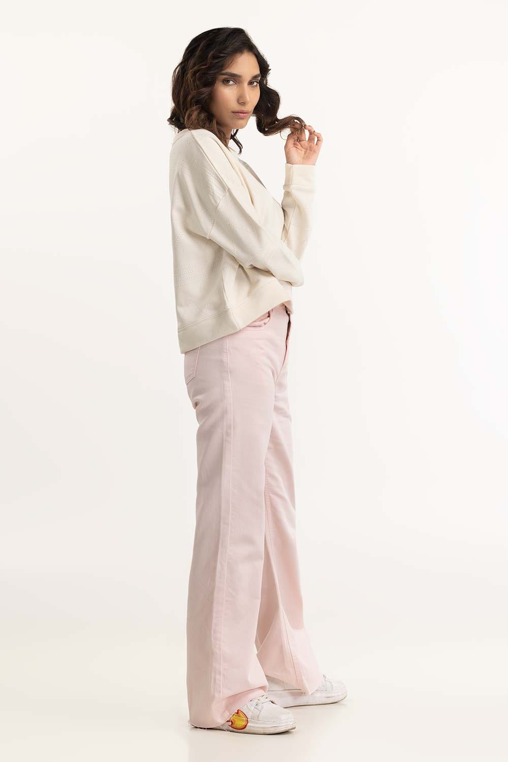 Cream Embroidered Sweatshirt 224-212-045