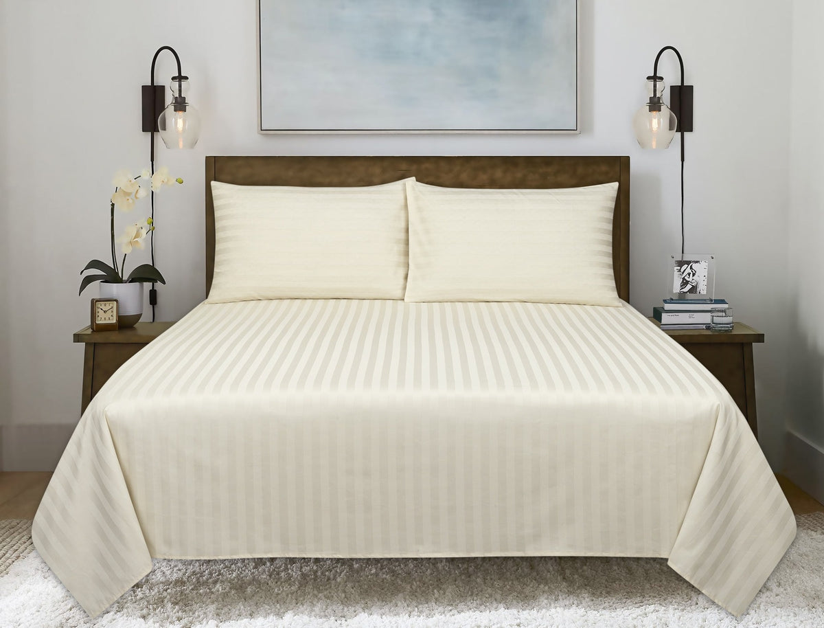 Cream Stripe Satin T-250 Bed Sheet Set 23