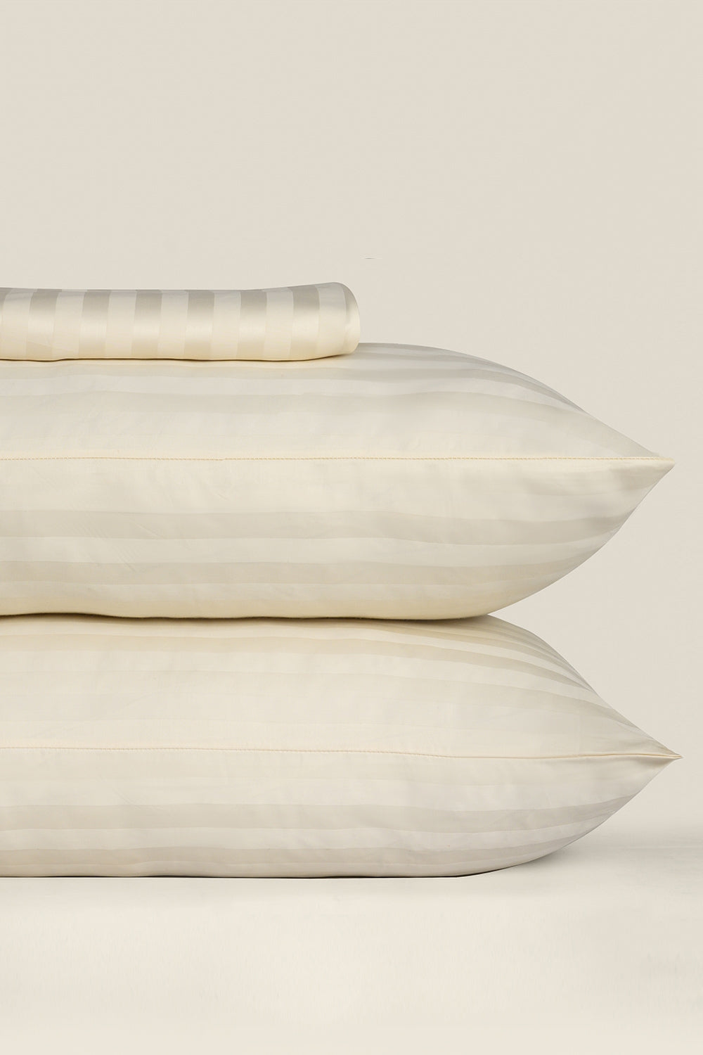 Cream Stripe Satin T-250 Bed Sheet Set 24