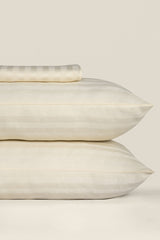 Cream Stripe Satin T-250 Bed Sheet Set 24