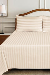 Cream Stripe Satin T-250 Bed Sheet Set 25