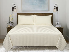 Cream Stripe Satin T-250 Bed Sheet Set 23