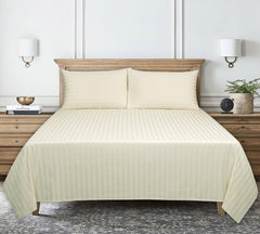 Cream Stripe Satin T-250 Bed Sheet Set 24