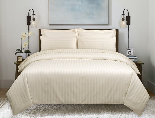 Cream Strip Satin T-250 Quilt Cover set