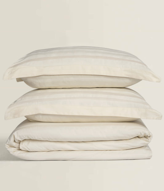 Cream Stripe Satin T-250 Quilt Cover Set 24