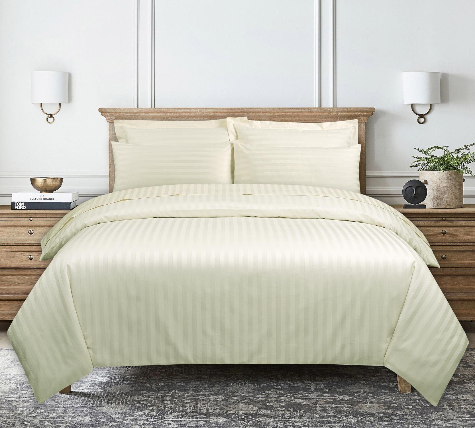 Cream Stripe Satin T-250 Quilt Cover Set 24