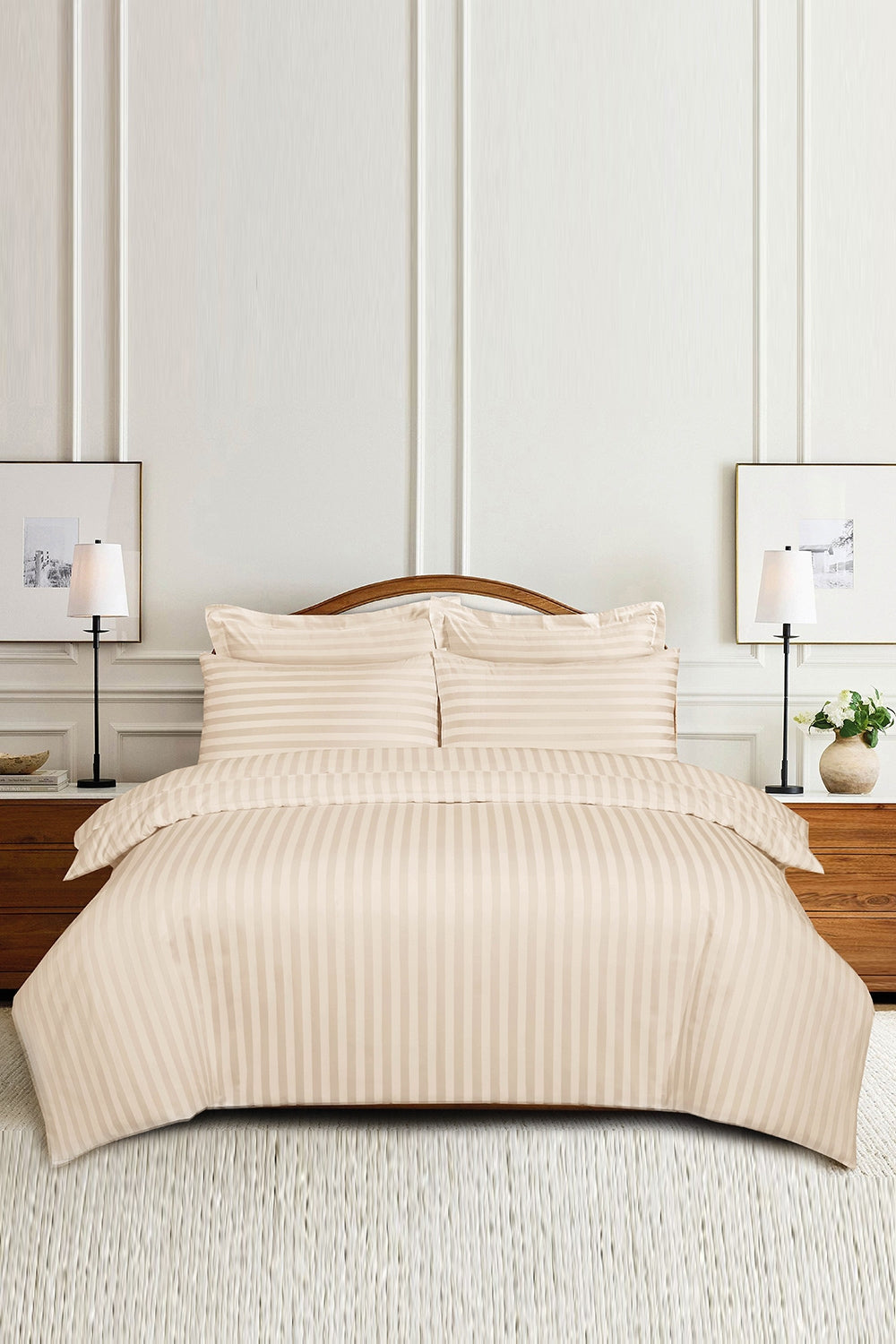 Cream Stripe Satin T-250 Quilt Cover Set 25