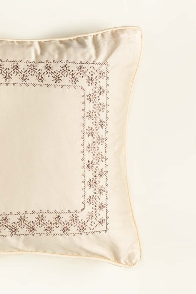 Cream T-400 Embroidery Square Cushion Cover