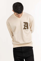 Cream V-Neck Sweatshirt 224-112-053