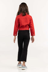 Junior Girl Cropped Non Denim Red Jacket 224-410-053