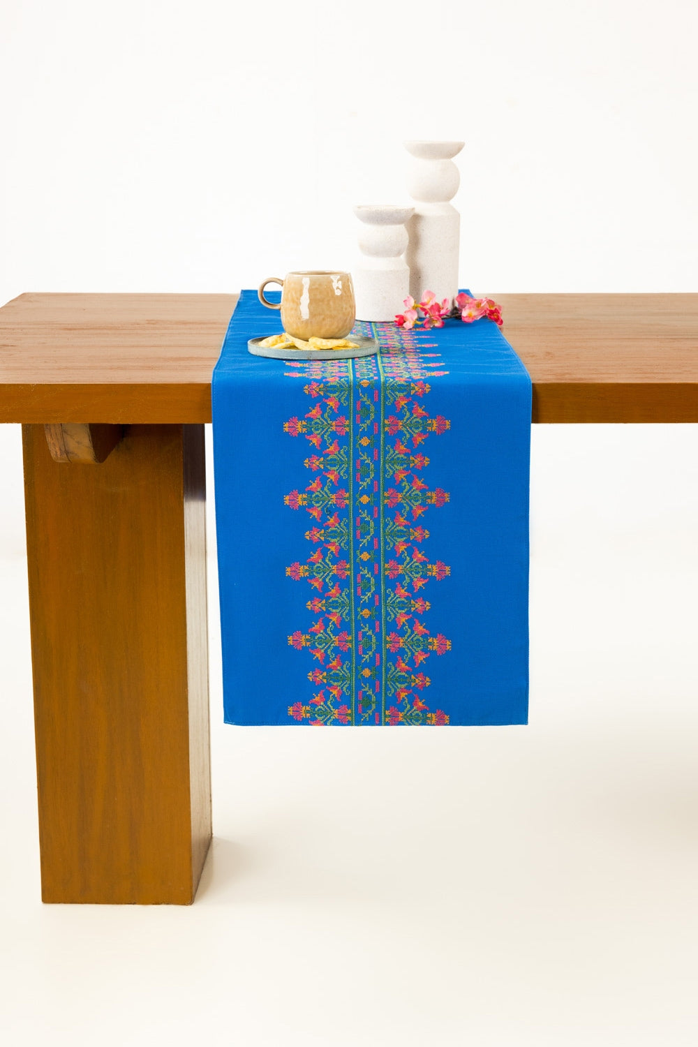 Cross Stitch Blue Table Runner