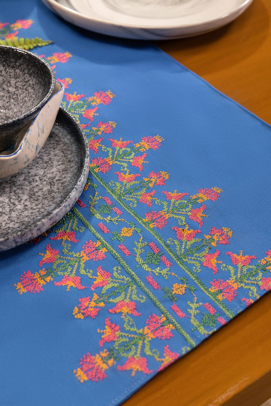 Cross Stitch Blue Placemat Pair