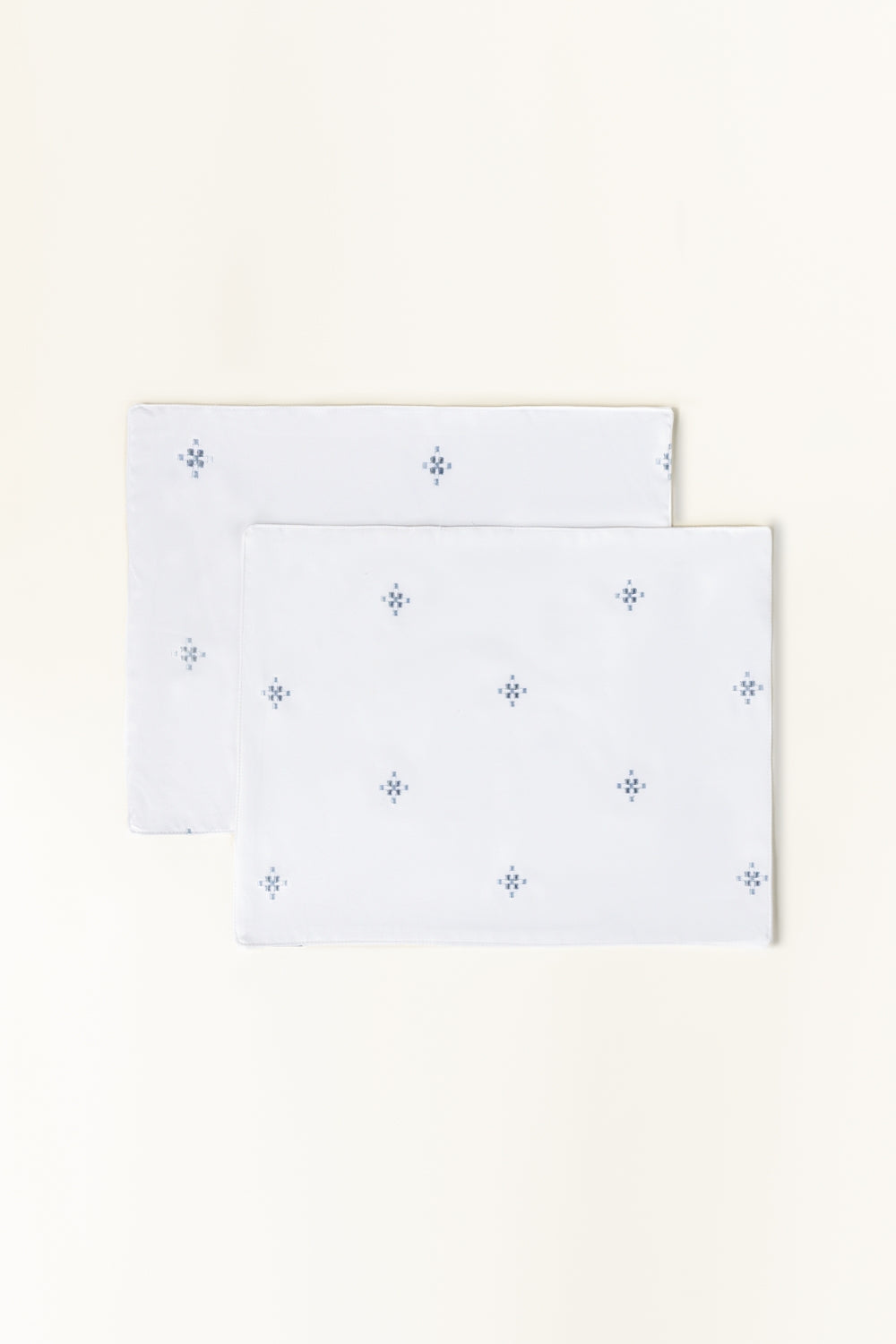 Blue Cross Stitch Embroidered Placemat Pair