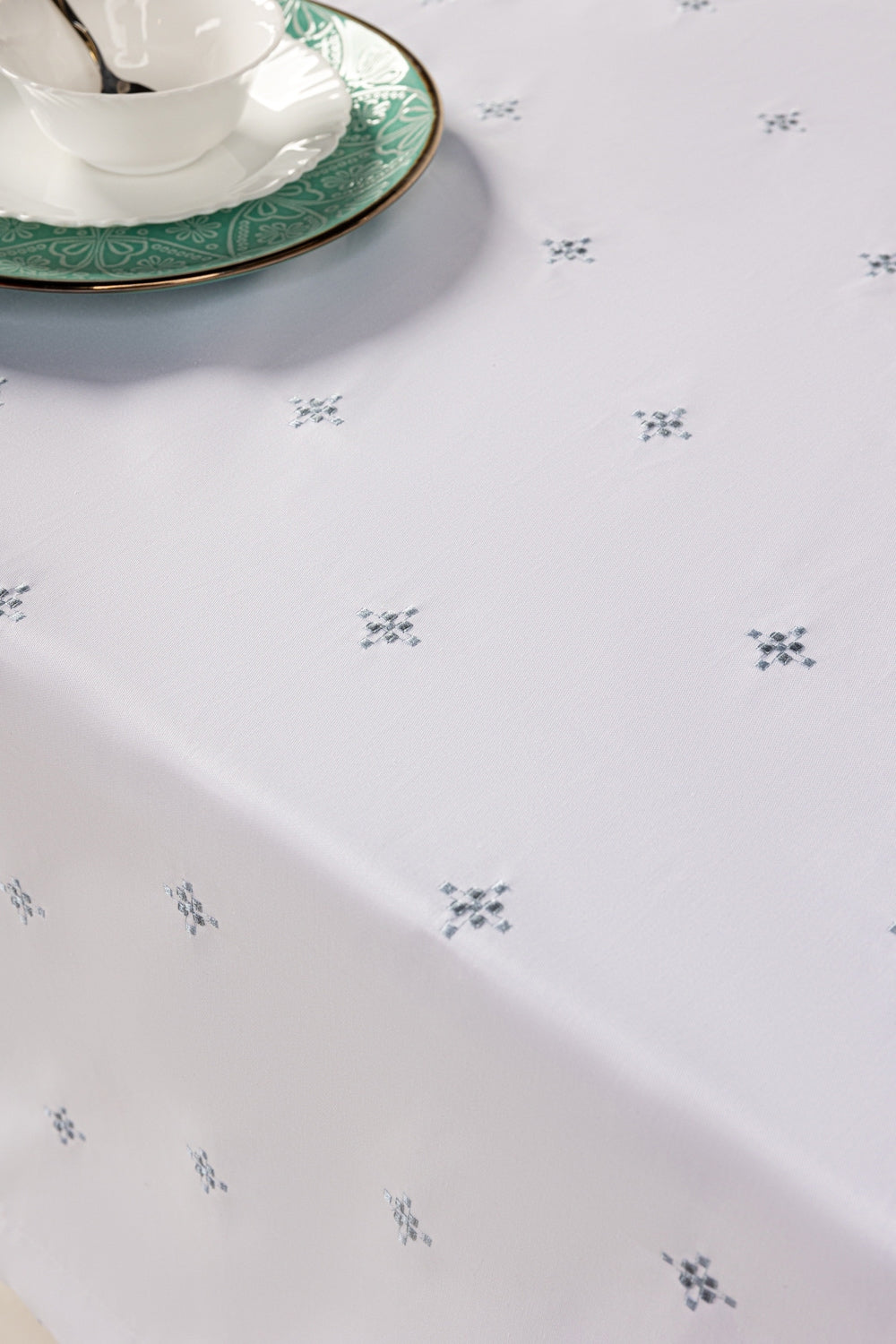 Blue Cross Stitch Embroidered Table Cover