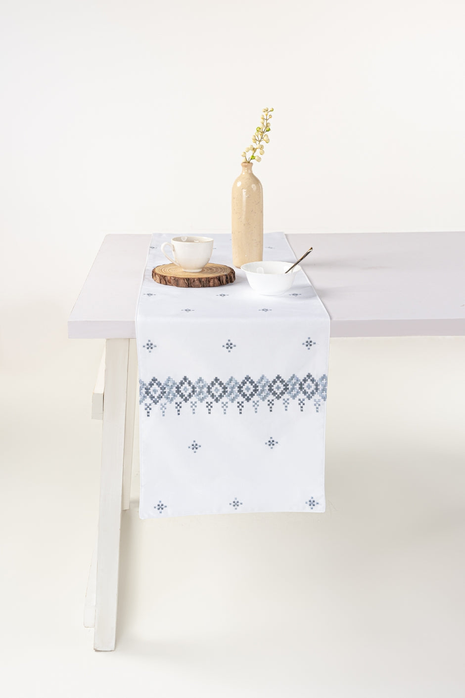 Blue Cross Stitch Embroidered Table Runner
