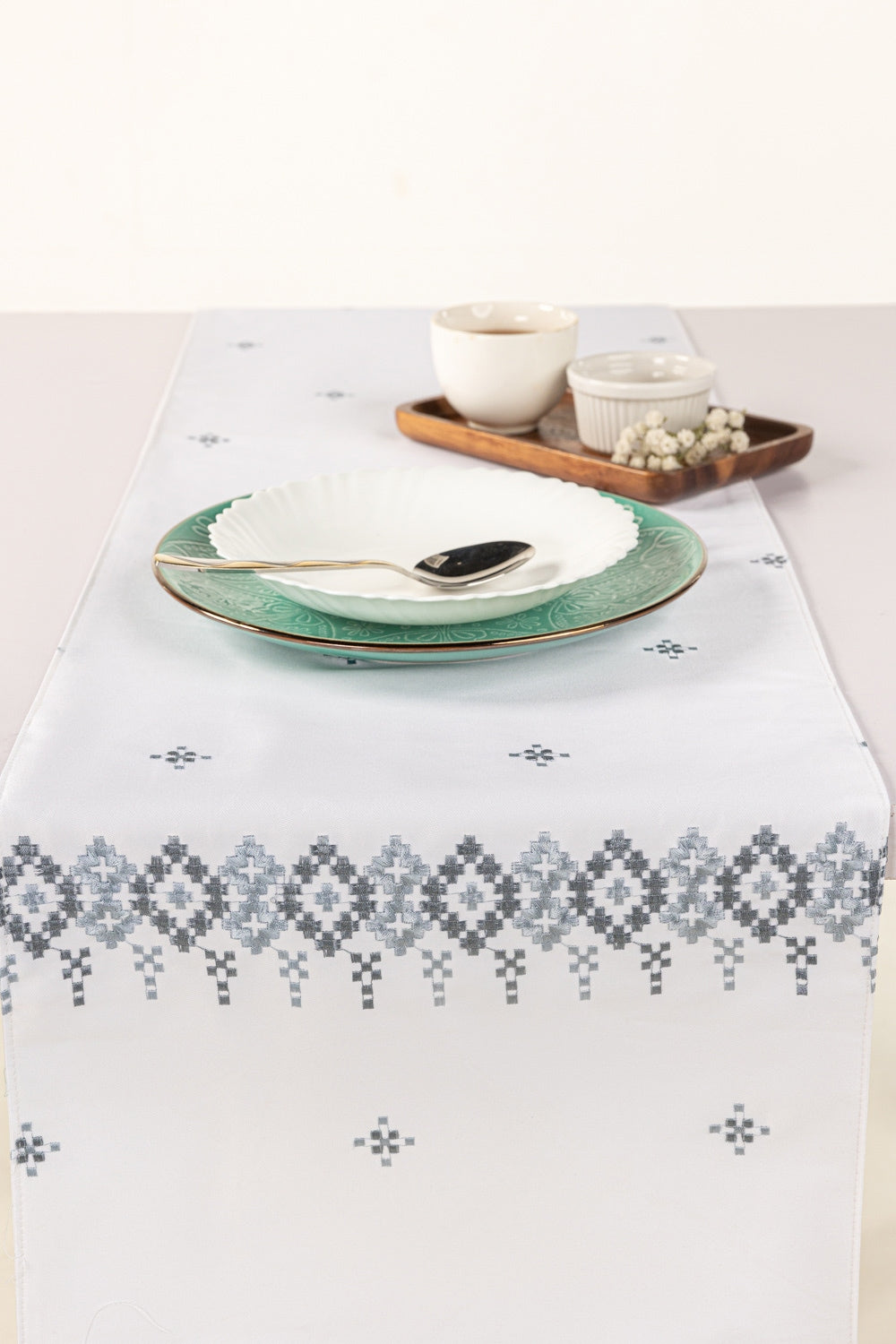 Blue Cross Stitch Embroidered Table Runner