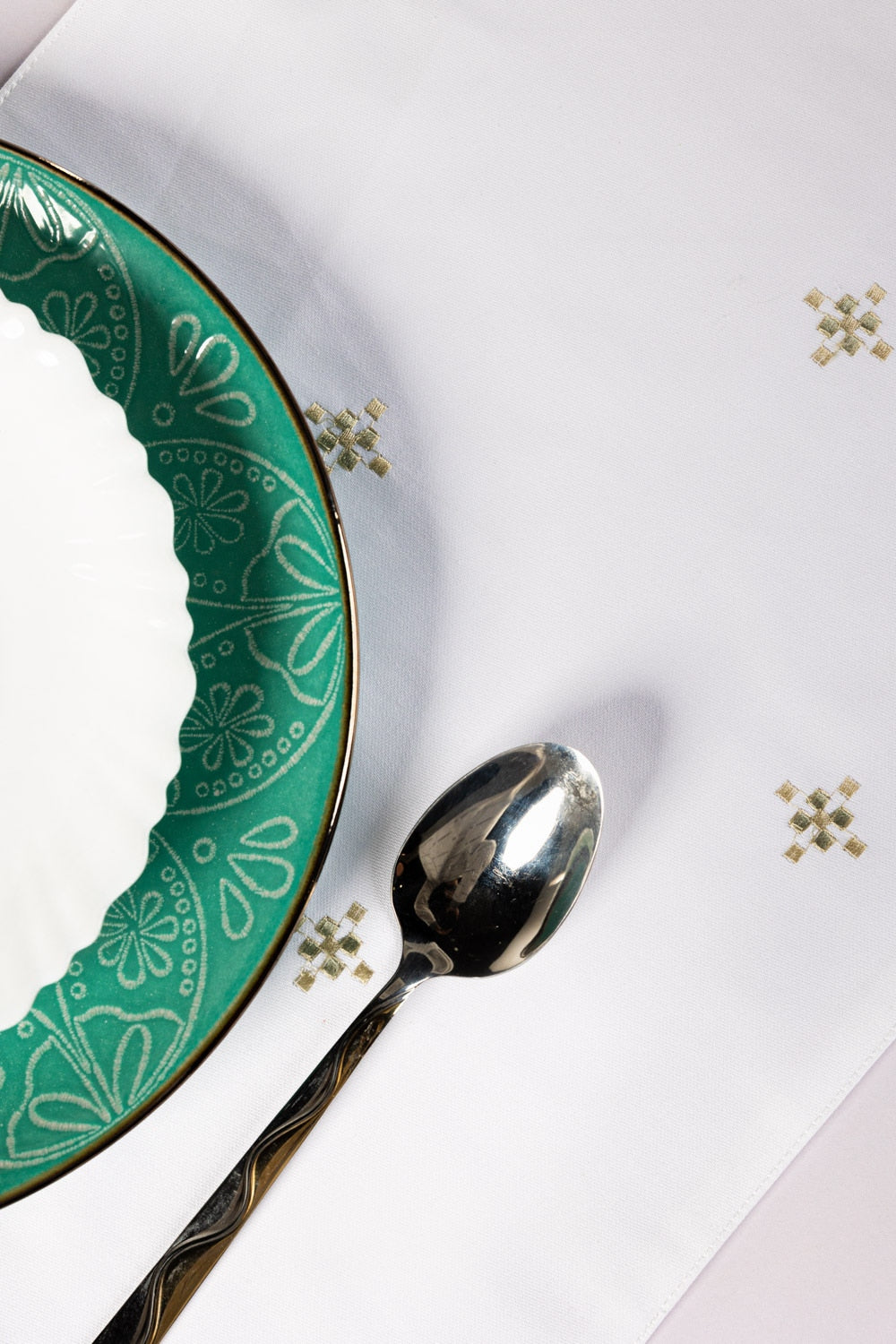 Green Cross Stitch Embroidered Placemat Pair
