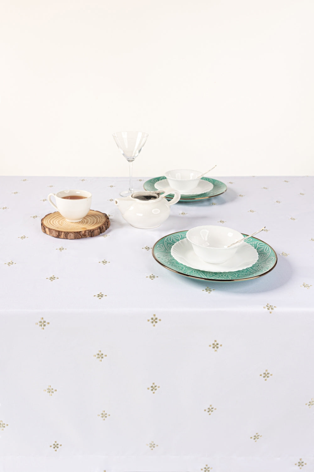 Green Cross Stitch Embroidered Table Cover