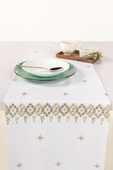 Green Cross Stitch Embroidered Table Runner