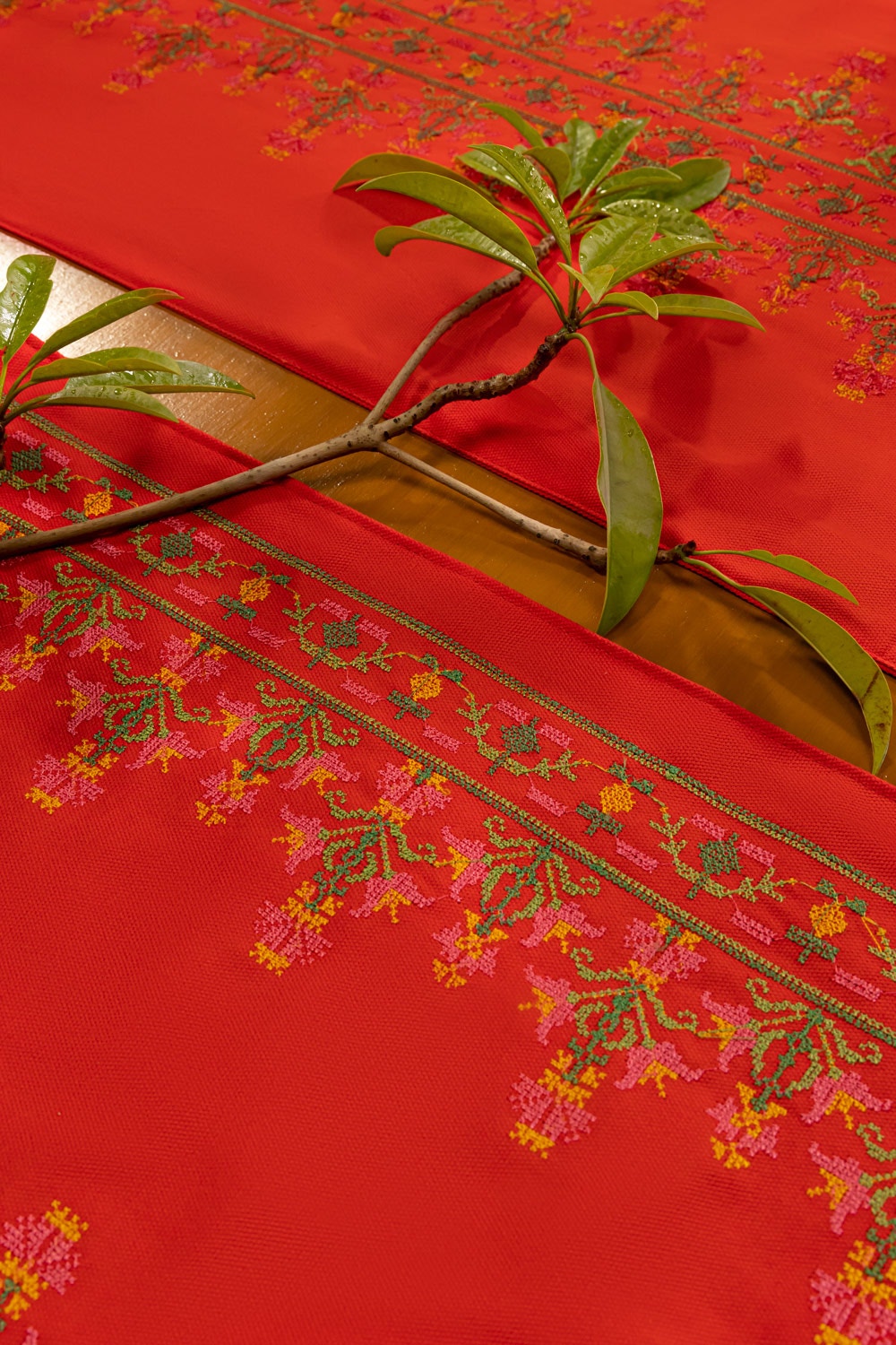 Cross Stitch Red Placemat Pair