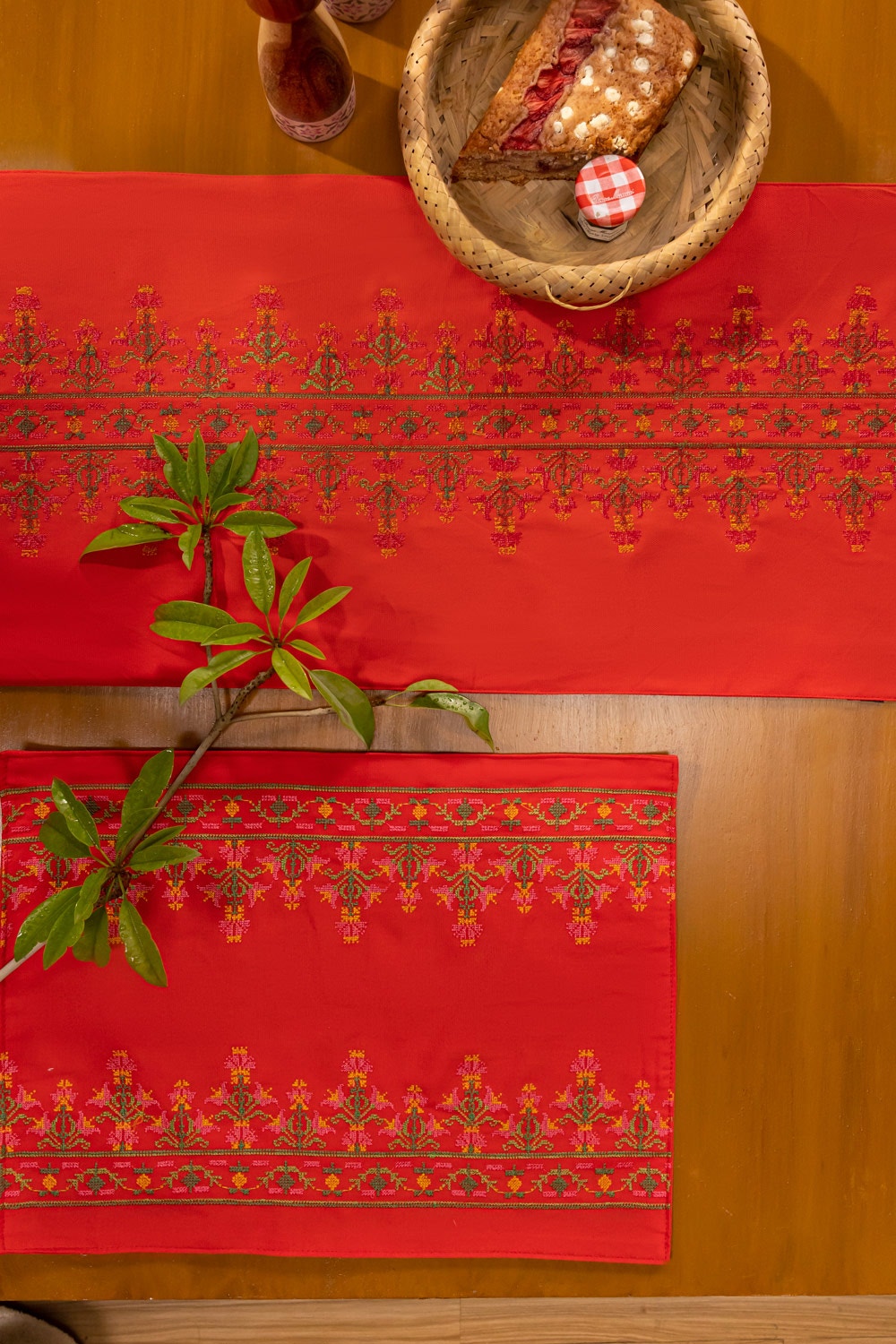 Cross Stitch Red Placemat Pair