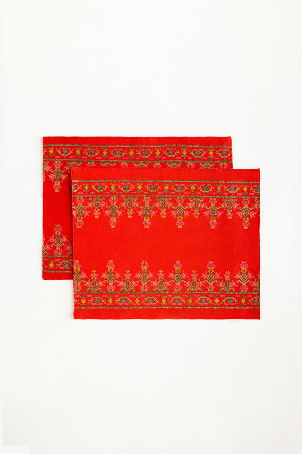 Cross Stitch Red Placemat Pair